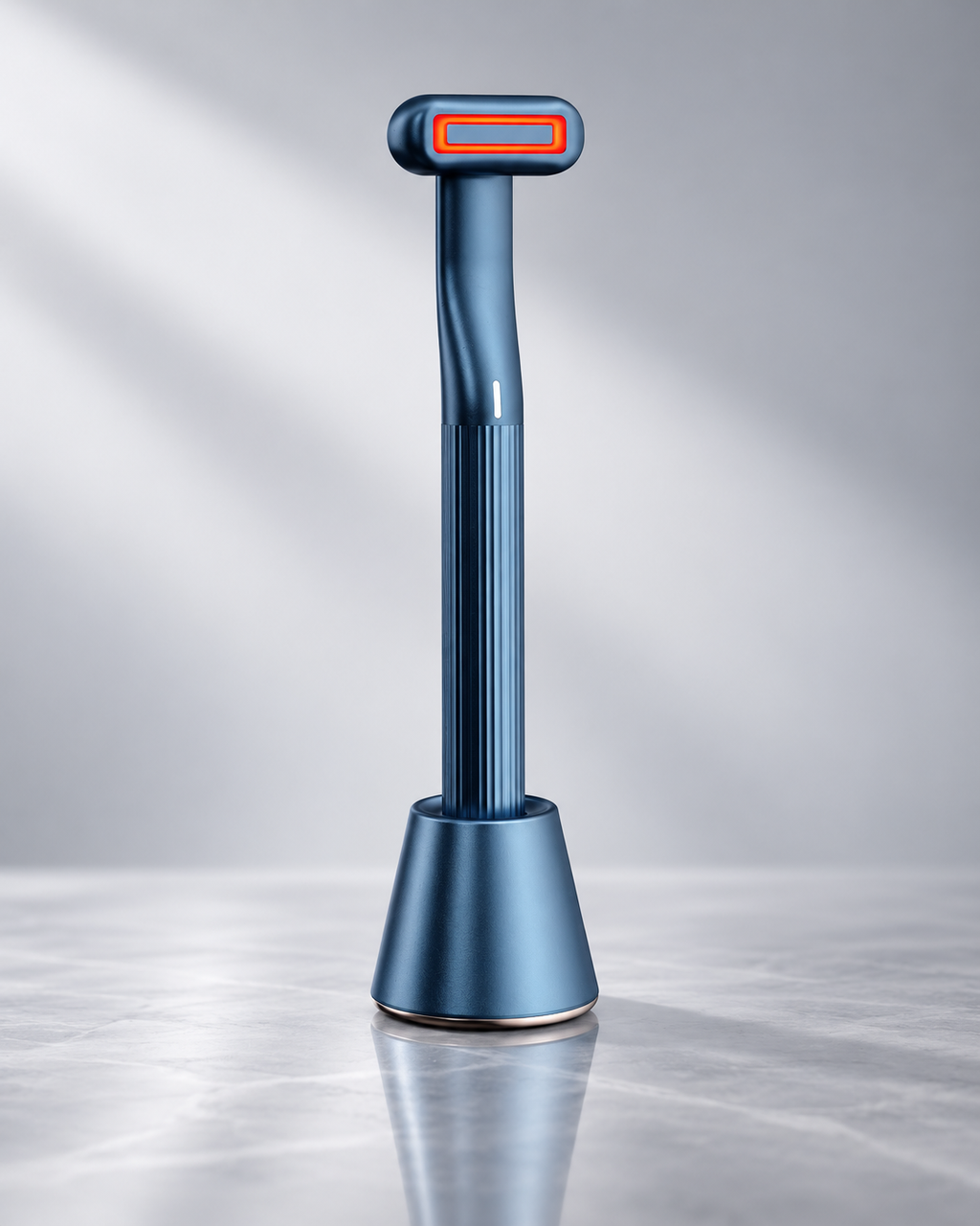 Auva Glow Wand studio shot on wireless charging stand, grey backdrop