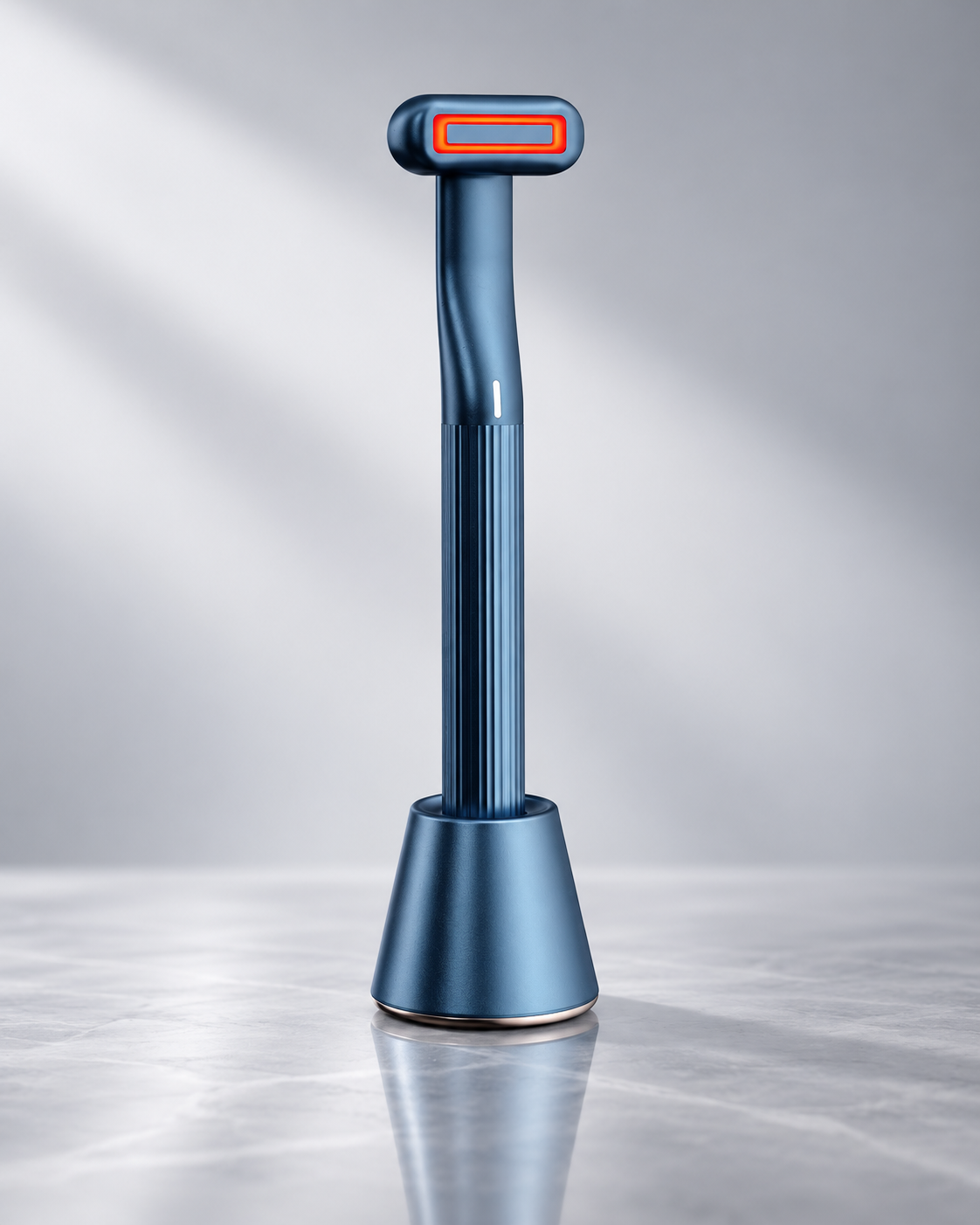 Auva Glow Wand studio shot on wireless charging stand, grey backdrop